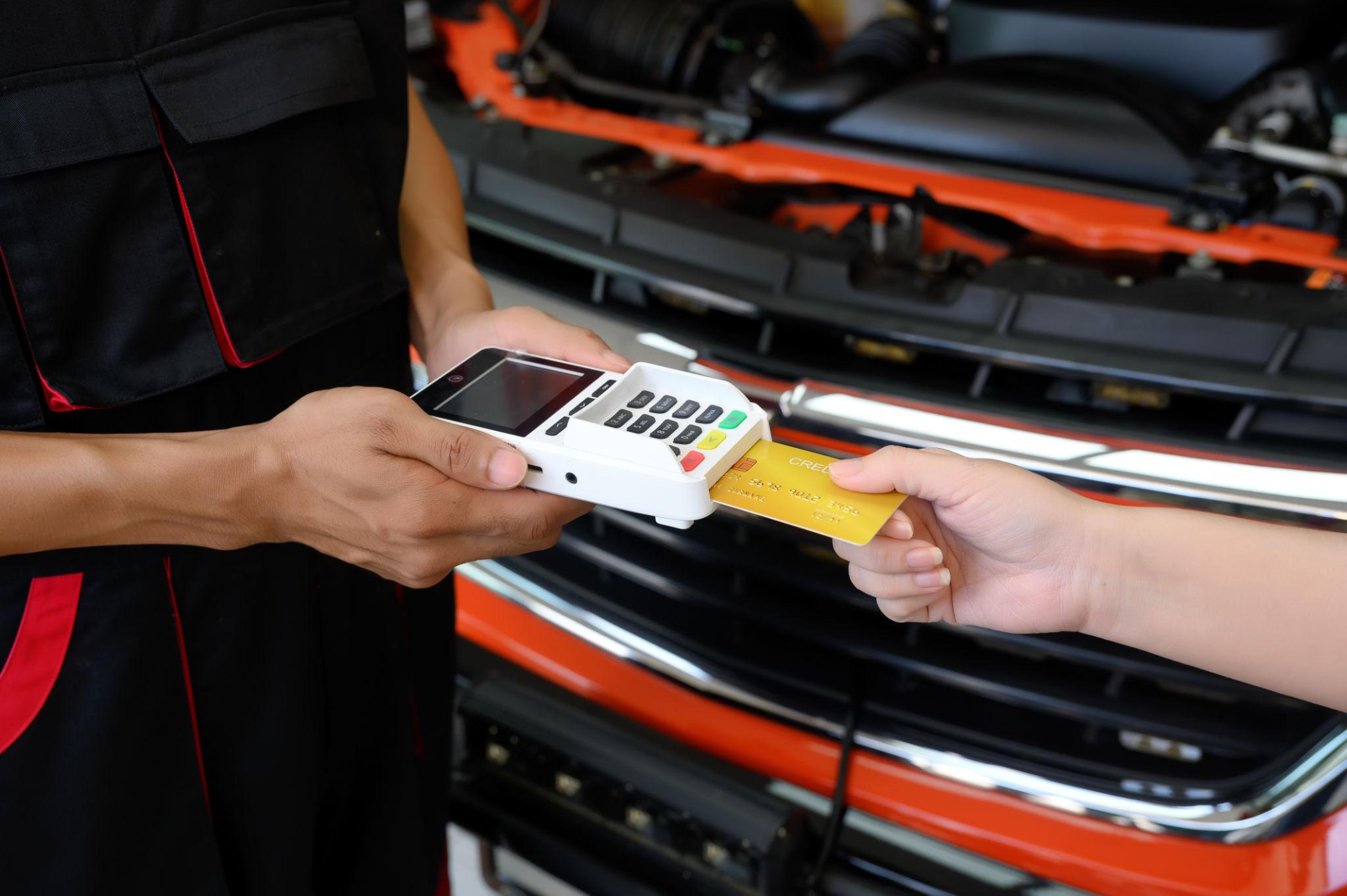 Card payment taken in an automotive service shop